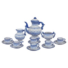 Vintage Spanish Talavera Blue and White 16 Piece Coffee Set