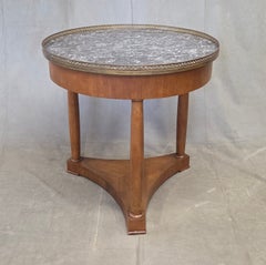 Antique 1930s French Empire or Art Deco Cherry Guéridon Table with Black Marble