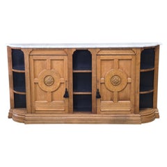Antique Early 1900s Oak Console Cabinet with Doors, Shelves and a Marble Top