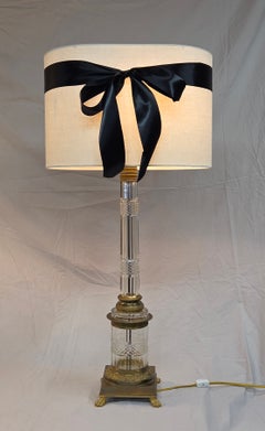 Vintage Crystal and Brass Column Table Lamps - Style of William Kessler Baccarat