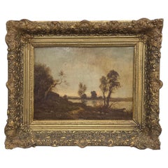 Antique Dutch 19th c. Sunrise Over Water Landscape, Original Frame, J. Wouters ?
