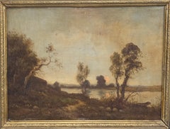 Antique Dutch 19th c. Sunrise Over Water Landscape, Original Frame, J. Wouters ?