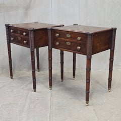 Antique Mahogany Federal Style Nightstands with Interior Slant Desk - a Pair
