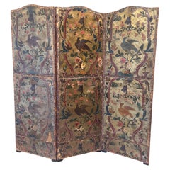 Antique 19th century Painted Leather Folding Screen