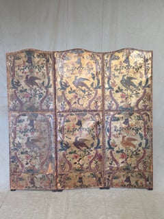 Antique 19th century Painted Leather Folding Screen