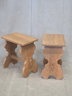 Sgabelli svizzeri d'epoca in rovere bianco rustico, in stile alpino, dei primi anni del XX secolo