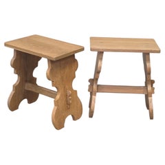 Sgabelli svizzeri d'epoca in rovere bianco rustico, in stile alpino, dei primi anni del XX secolo