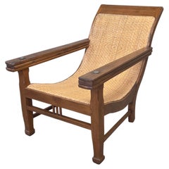 Vintage 1950s Dutch Colonial Teak Lounge Chair with Herringbone Caned Seat