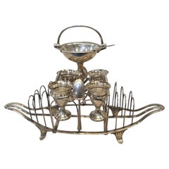 Antique Sheffield Silverplate Toast Rack with Egg Cups, England, 19th century