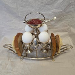 Antique Sheffield Silverplate Toast Rack with Egg Cups, England, 19th century