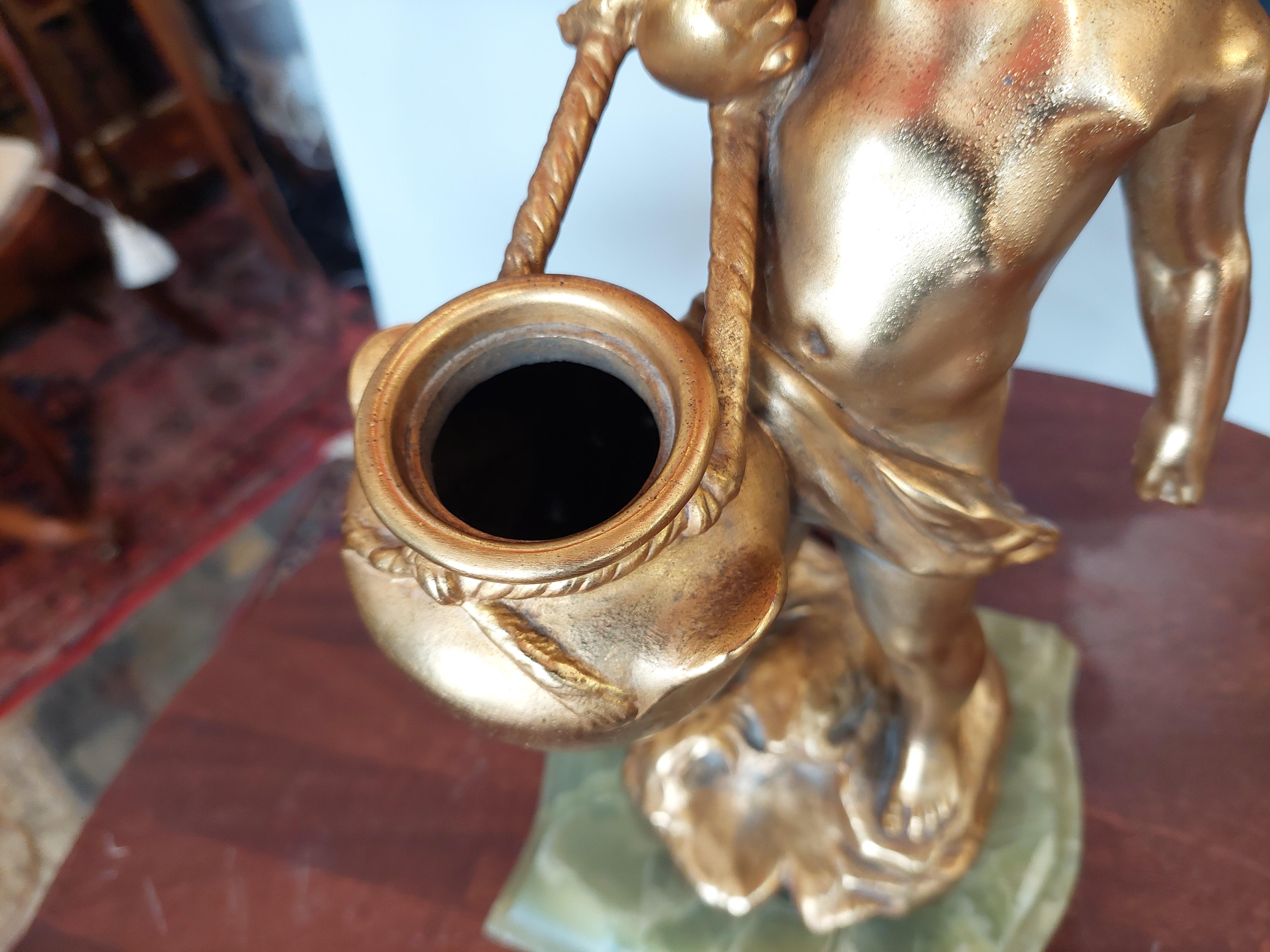 Silk 19thC French Gilt Bronze Figural Lamp Base For Sale