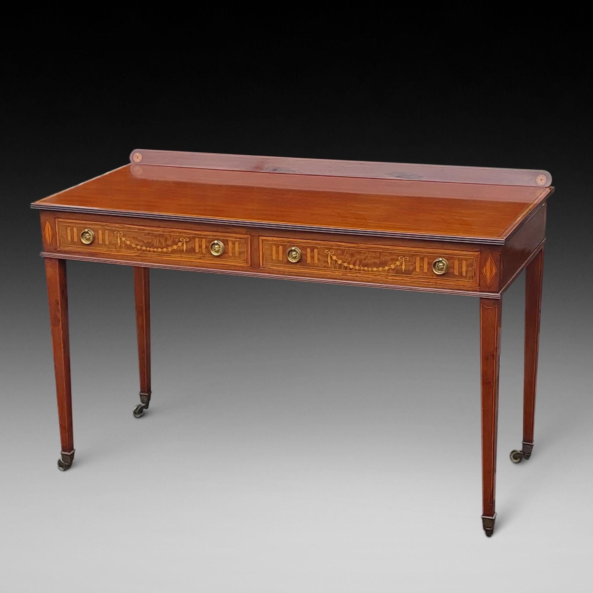 Edwardian Mahogany Hall Table by Edwards & Roberts of London - Inlaid and Boxwood Strung on Sheraton style square tapered legs - 48