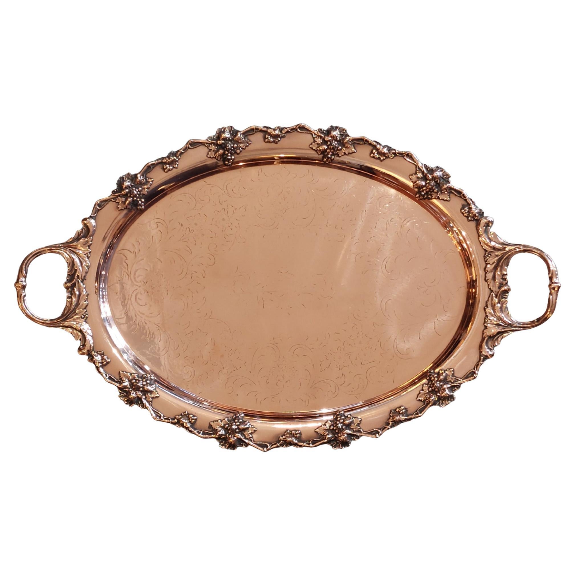 19thC Copper Oval Two-Handled Serving Tray For Sale
