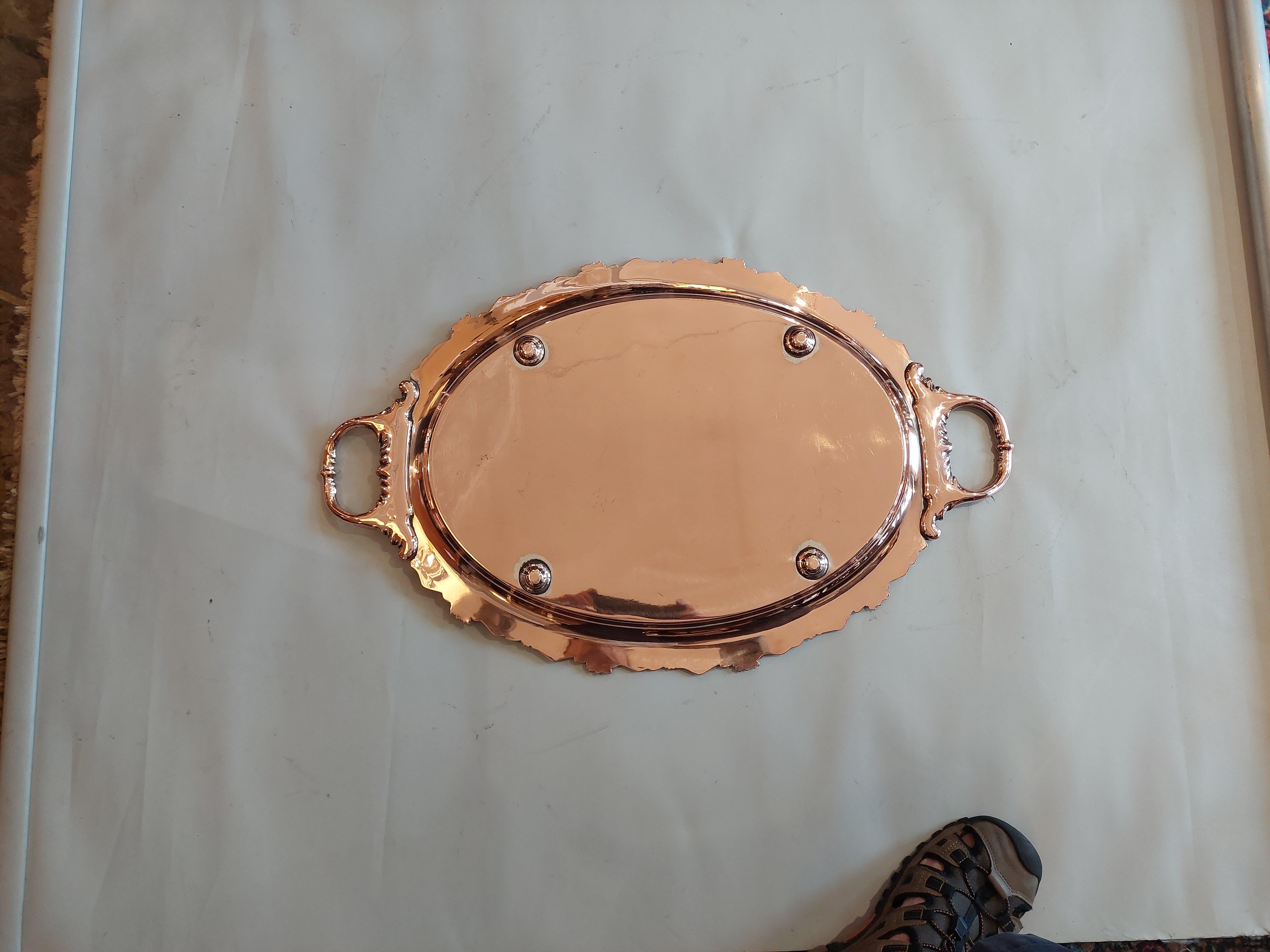 19thC Copper Oval Two-Handled Serving Tray For Sale 1