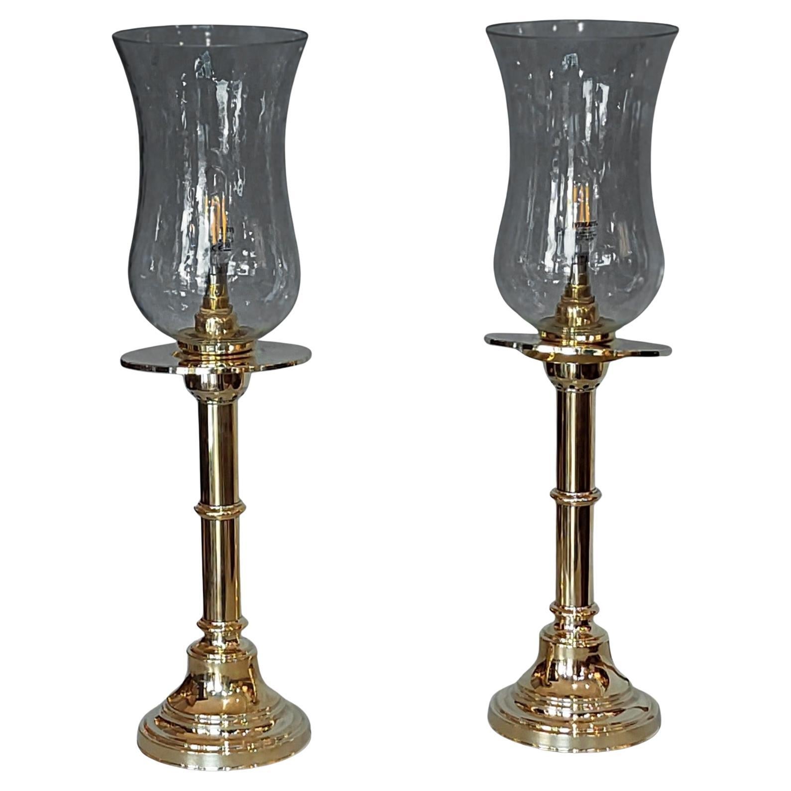 Pair of 19thC Turned Brass Table Lamps