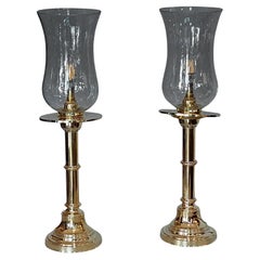 Pair of 19thC Turned Brass Table Lamps