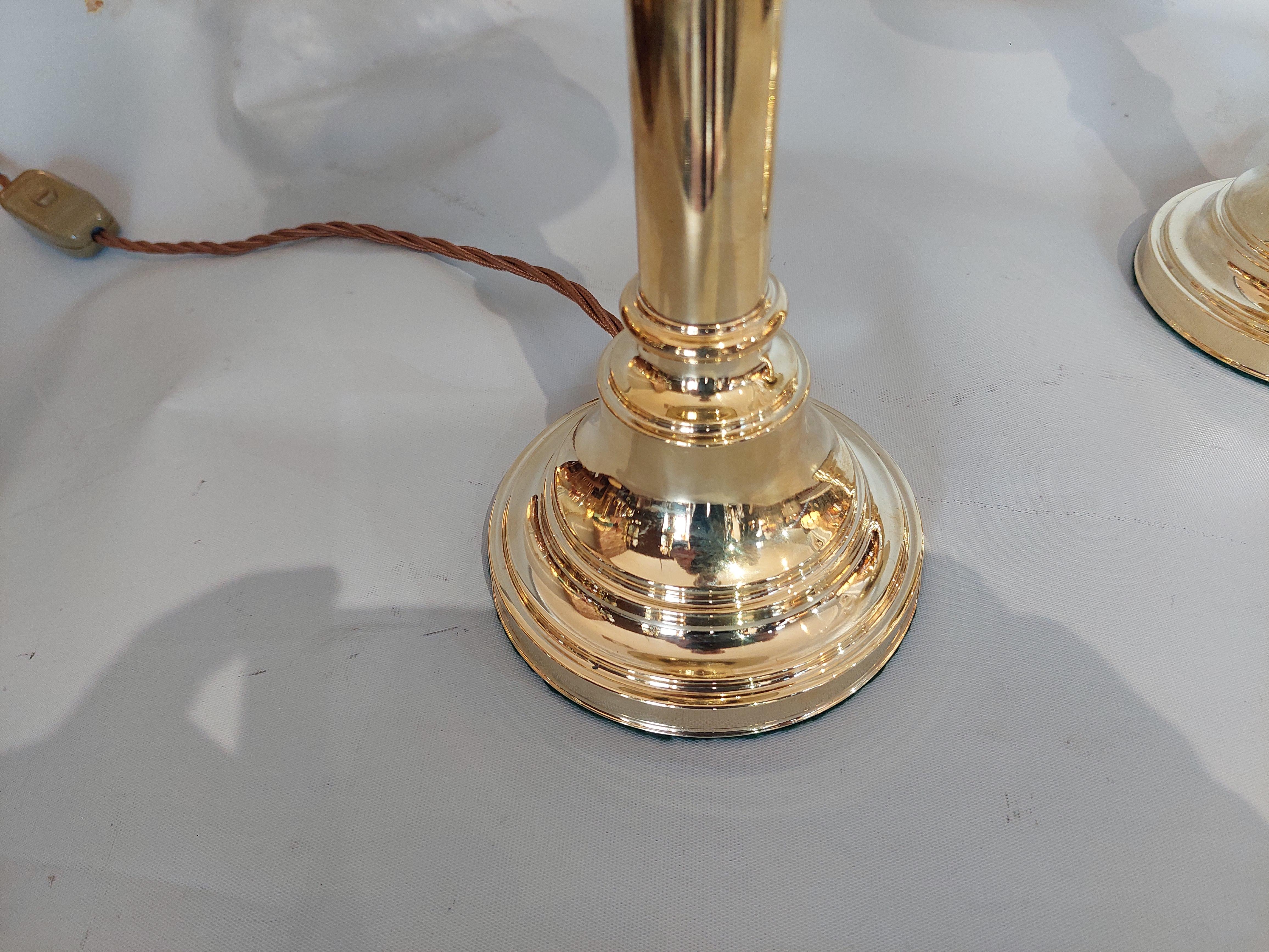 Pair of 19thC Turned Brass Table Lamps For Sale 1