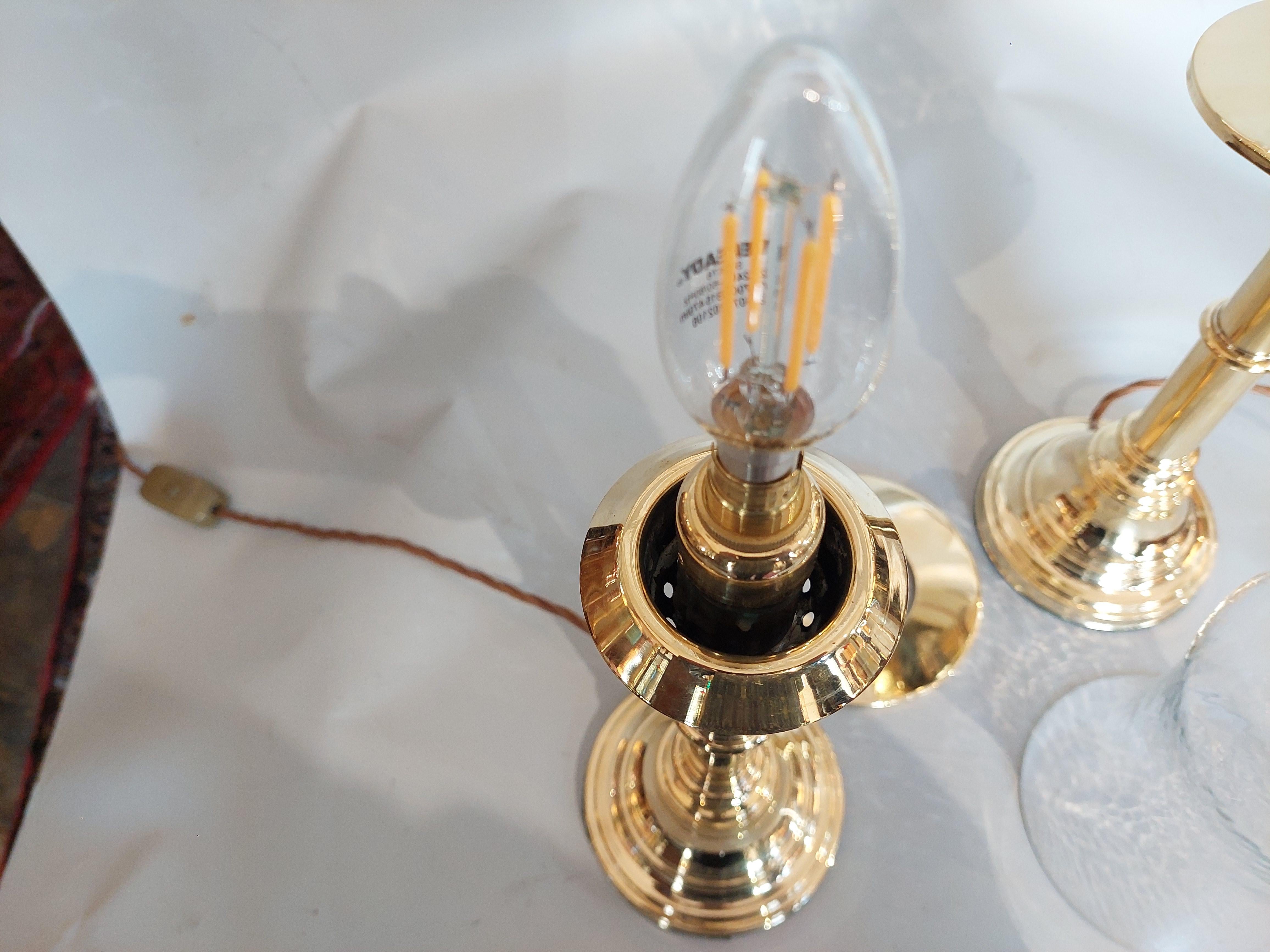 Pair of 19thC Turned Brass Table Lamps For Sale 5