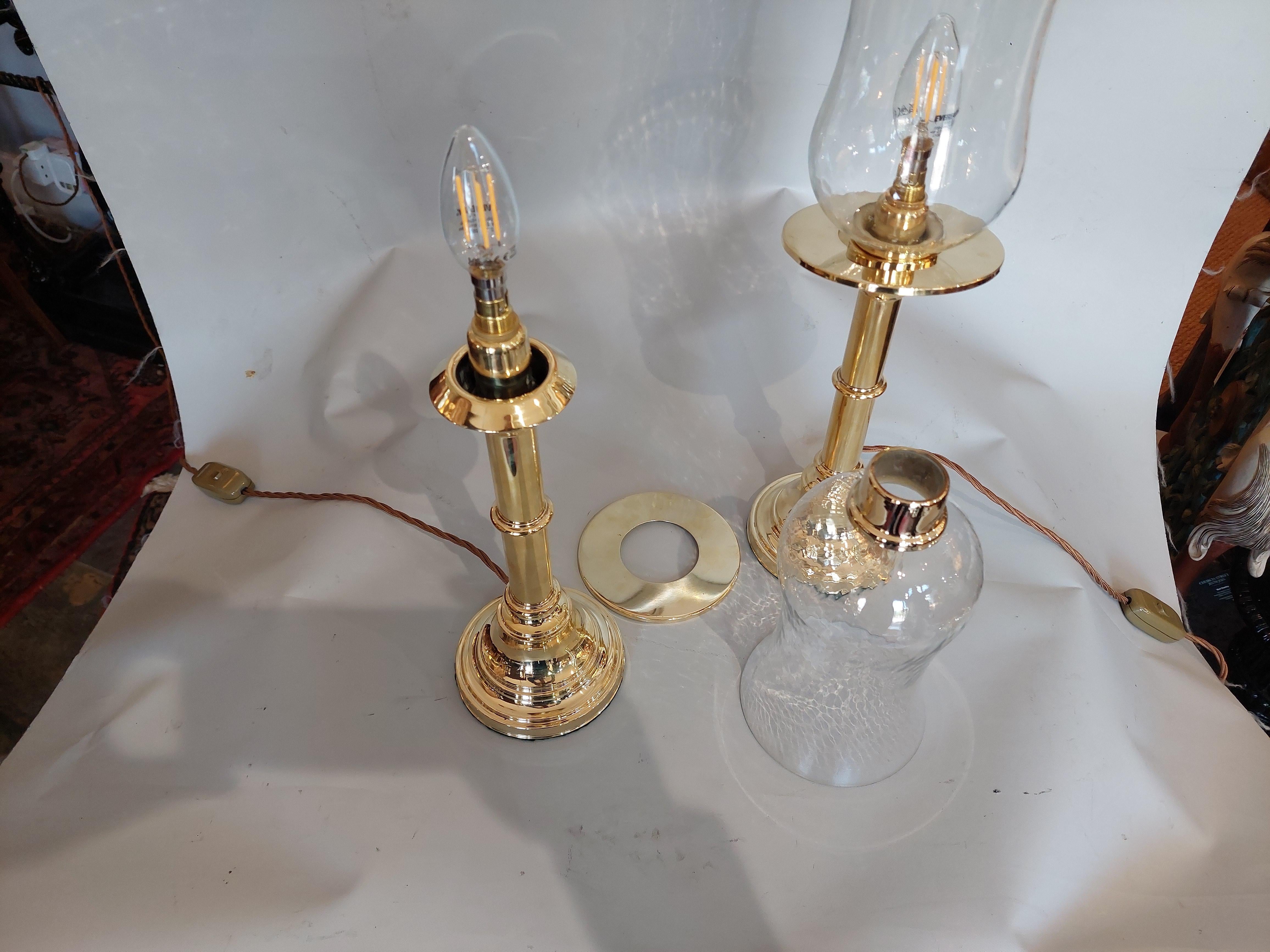 Pair of 19thC Turned Brass Table Lamps For Sale 4