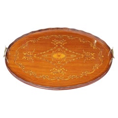 Edwardian Mahogany & Marquetry Butler's Tray