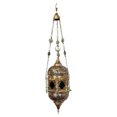 Early 20thC Brass and Stained Glass Moroccan Lantern