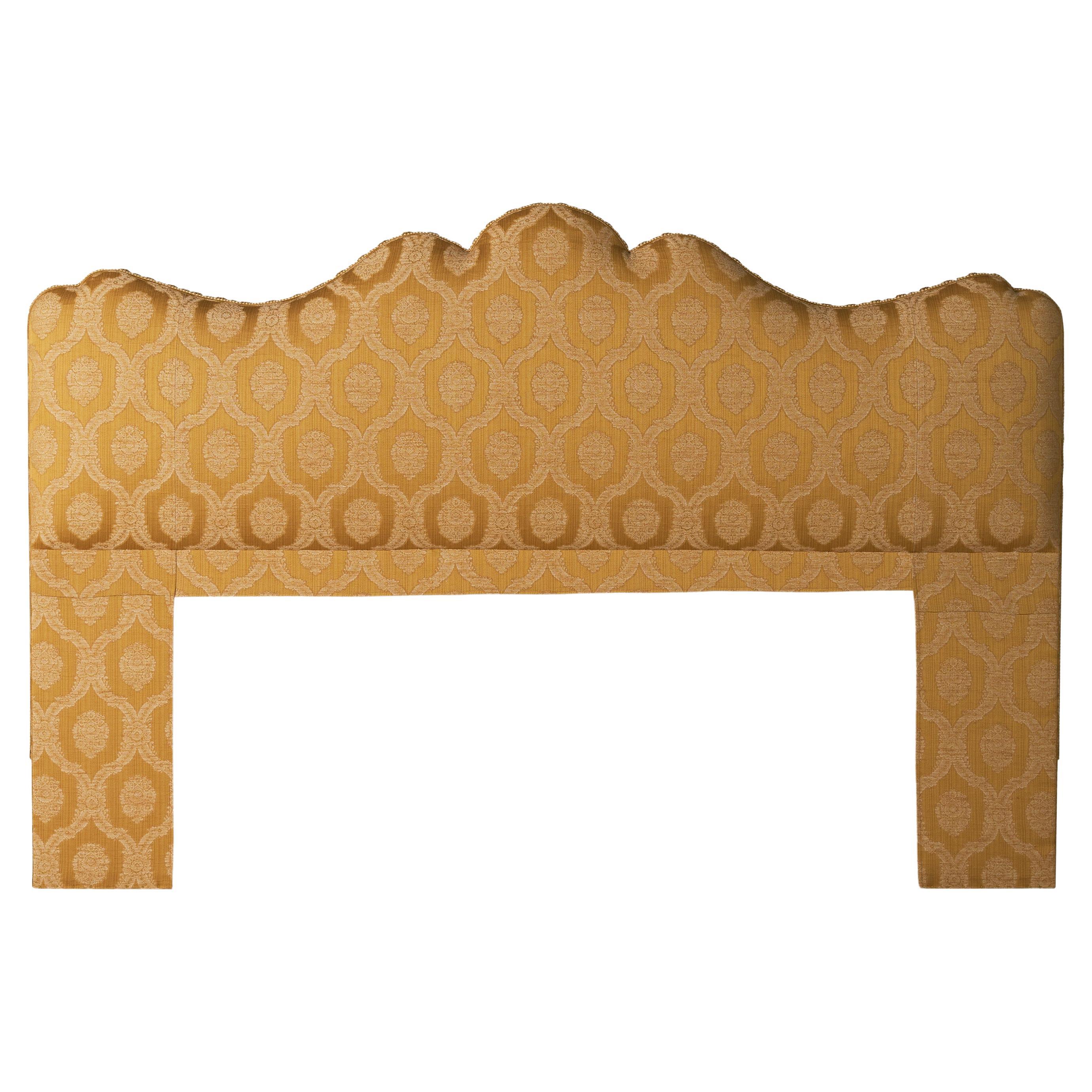 Eriu Headboard with 19th Century Hand-Dyed Damask with Silk Braid For Sale