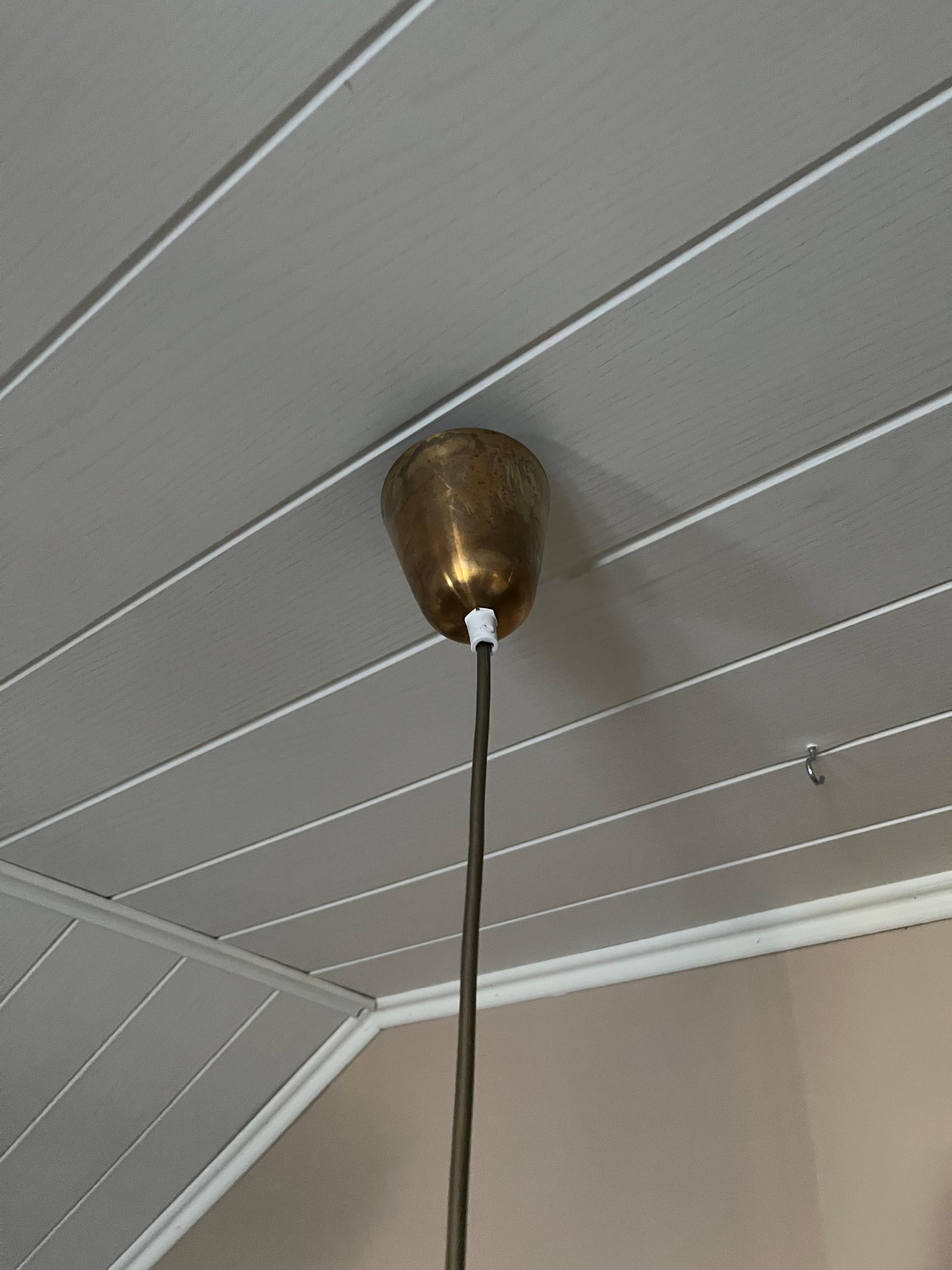 Paavo Tynell model 1082 for Idman, rattan shade, circa 1960. In Excellent Condition For Sale In Hyvinkää, FI