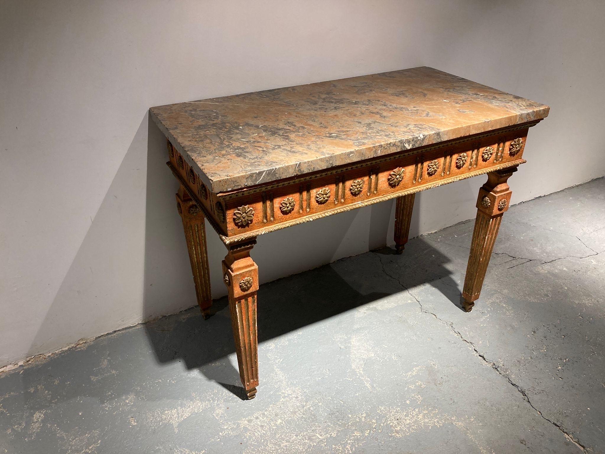 Pair of Neapolitan Consoles Neoclassical 18century in Polychrome Wood and Marble For Sale 1