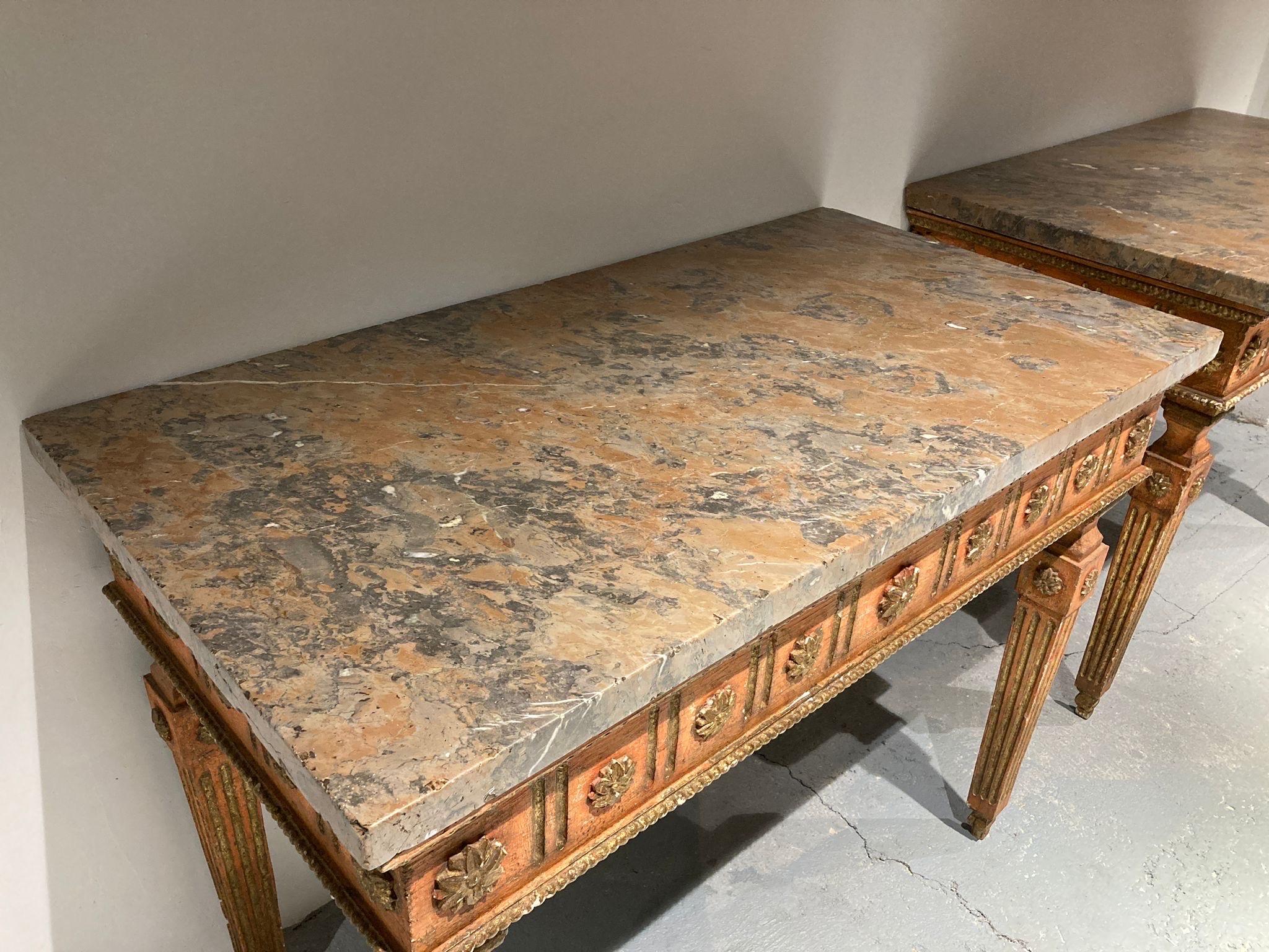 Pair of Neapolitan Consoles Neoclassical 18century in Polychrome Wood and Marble For Sale 2