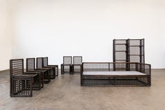 Basilian i Set by Afra and Tobia Scarpa Rattan Brass Bookcase, Chairs, Sofa