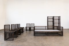 Set Basilian i di Afra & Tobia Scarpa Libreria in rattan e ottone, Sedie, Divano