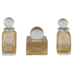 3 Vintage Golden Iridescent Glass Bottles with Sphere Stoppers 70's, Italy