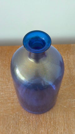 Signierte, blau schillernde Murano-Kunstglasvase von Adriano Dalla Valentina, Italien