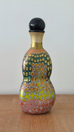 Adriano Dalla Valentina Murano Glass Murrine Bottle with Black Stopper, Italy