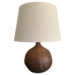 Große französische Lampe aus glasiertem Steingut aus den 1970er Jahren