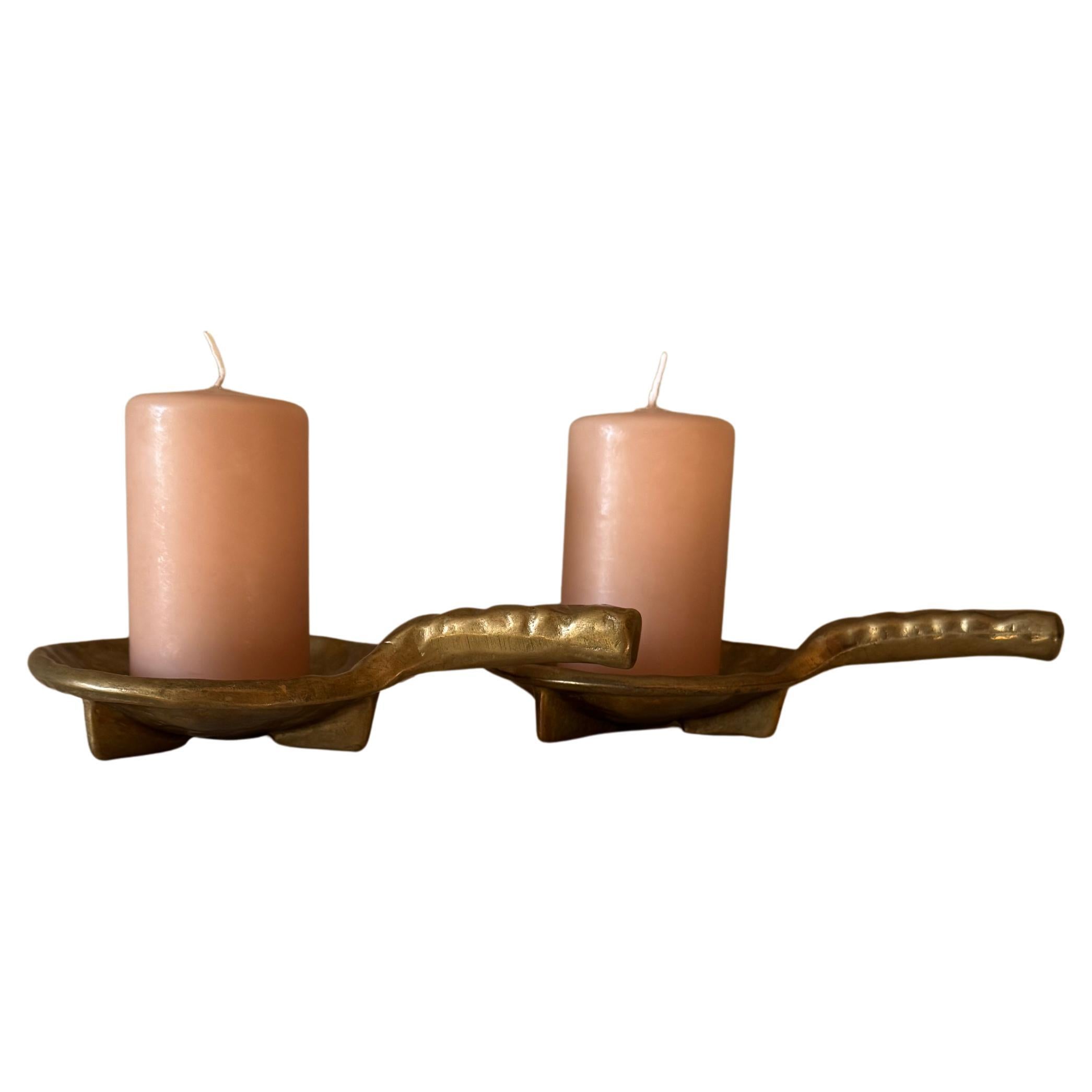 Pair of  French bronze metal candleholders c.1960’s For Sale