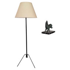 French 1950'S Black Metal Tripod Based Floor Lamp
