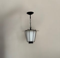French 1950’s black metal and white glass lantern