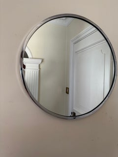 French Modernist silvered metal small round mirror