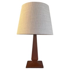 French 1940’s tan leather Jacques Adnet style lamp