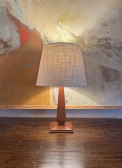 French 1940’s tan leather Jacques Adnet style lamp