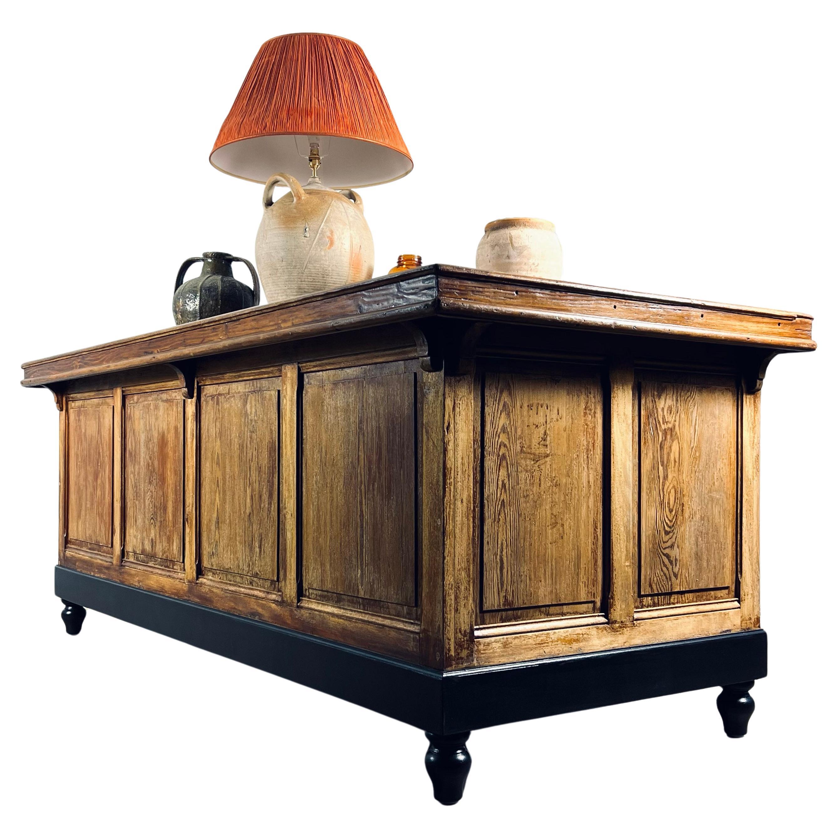 Sourced in Toulouse this is a late 19th Century pine drapers counter which we have 