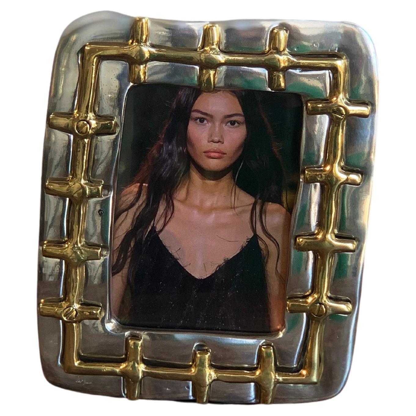 N026 PIcture frame, silver and gold colured in solid cast brass and aluminium For Sale