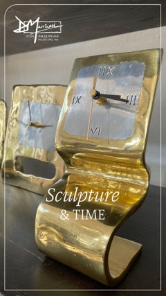 Zig Zag Clock Cast Aluminium and Brass  Brutalist Style by David Marshall