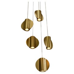 Pétale Five-Light Pendant by Aristotelis Barakos in Gold Satin Brass Finish