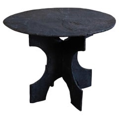 Hand-crafted Slate Round Table, Antique Reproduction, Made in Anjou, France.