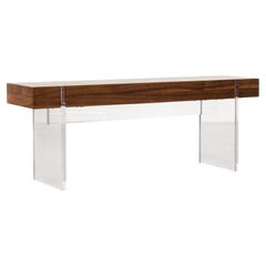 Solid Walnut Bench with Clear Acrylic Legs, Organic Modern