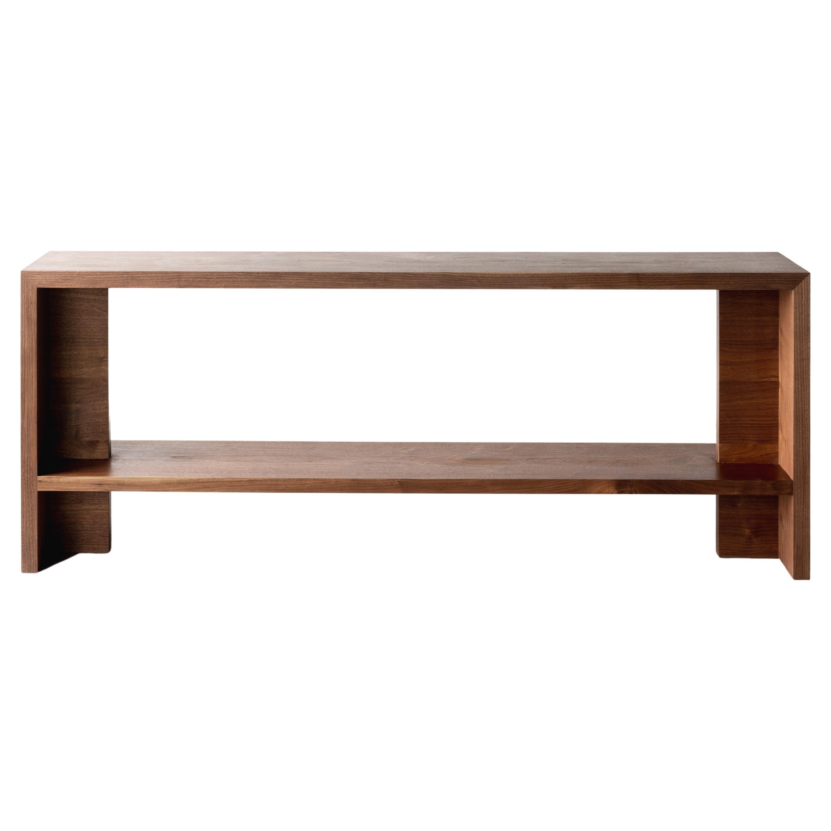 Long Black Walnut Console Table with Shelf, Minimalist Solid Wood Console