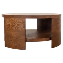 Nazar Sculptural Round Coffee Table with Shelf in Solid Tobacco Oak