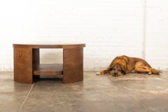 Nazar Sculptural Round Coffee Table with Shelf in Solid Tobacco Oak